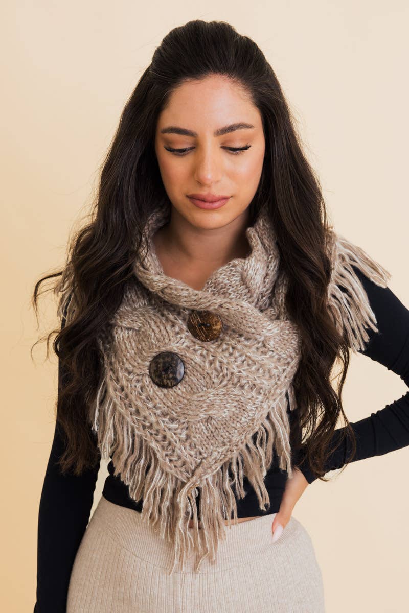 Heathered Shoulder Warmer Knit With Coco Buttons
