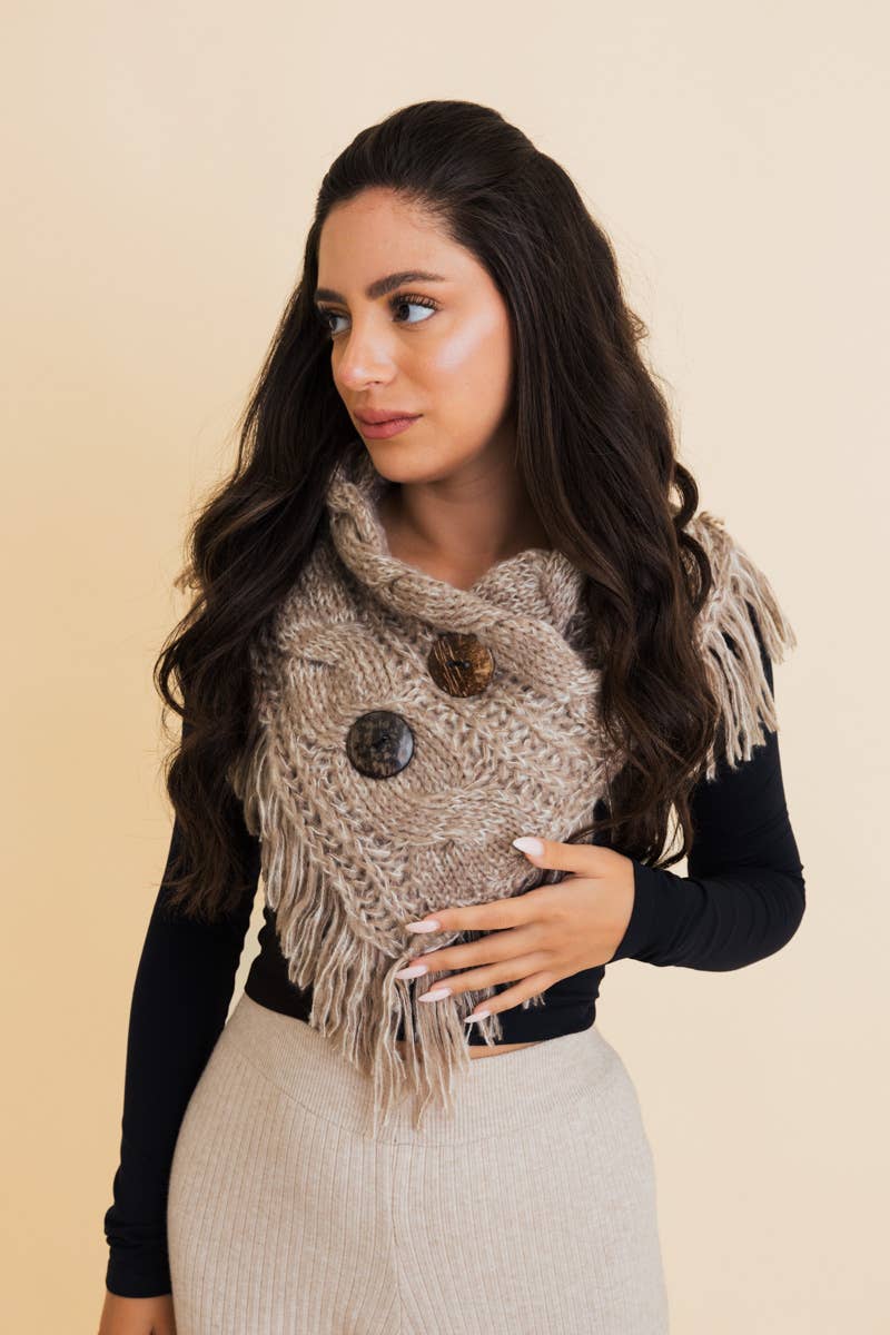 Heathered Shoulder Warmer Knit With Coco Buttons
