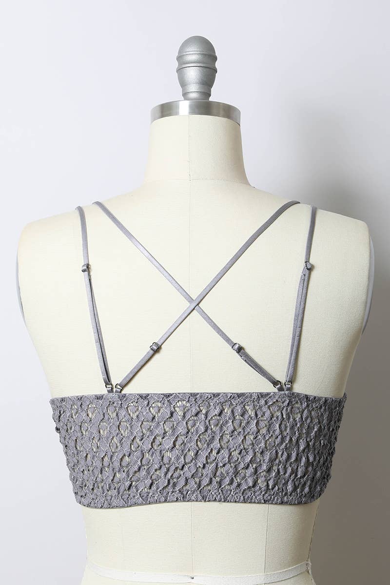 Lace Longline Bralette Padded Comfort & Floral Crochet Trim