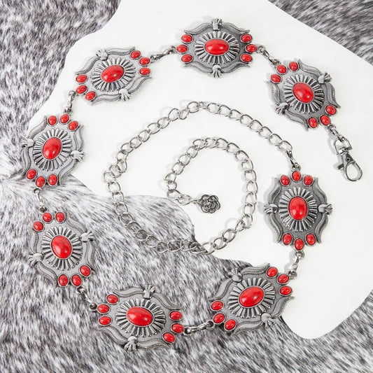 Intricate Stone Studs Concho Western Chain Belt