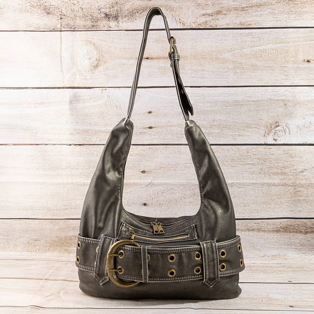 Faux Leather Belted Hobo Shoulder Bag