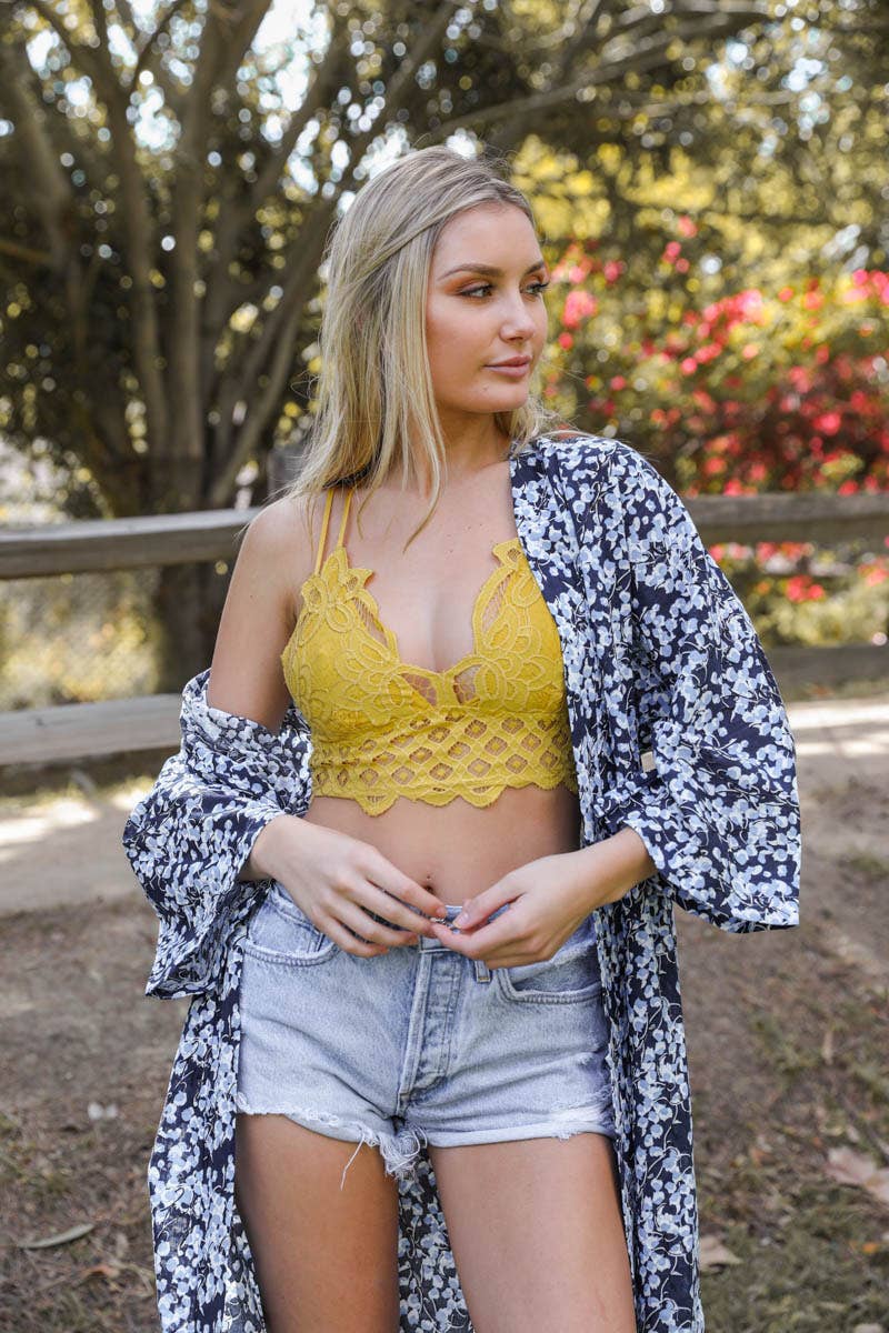 Crochet Lace Longline Bralette With Comfort Padded