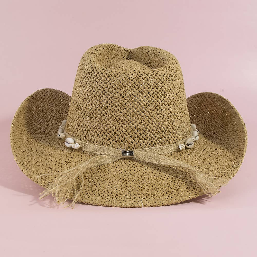 Paper Straw Cowboy Hat With Cowrie Shell Band