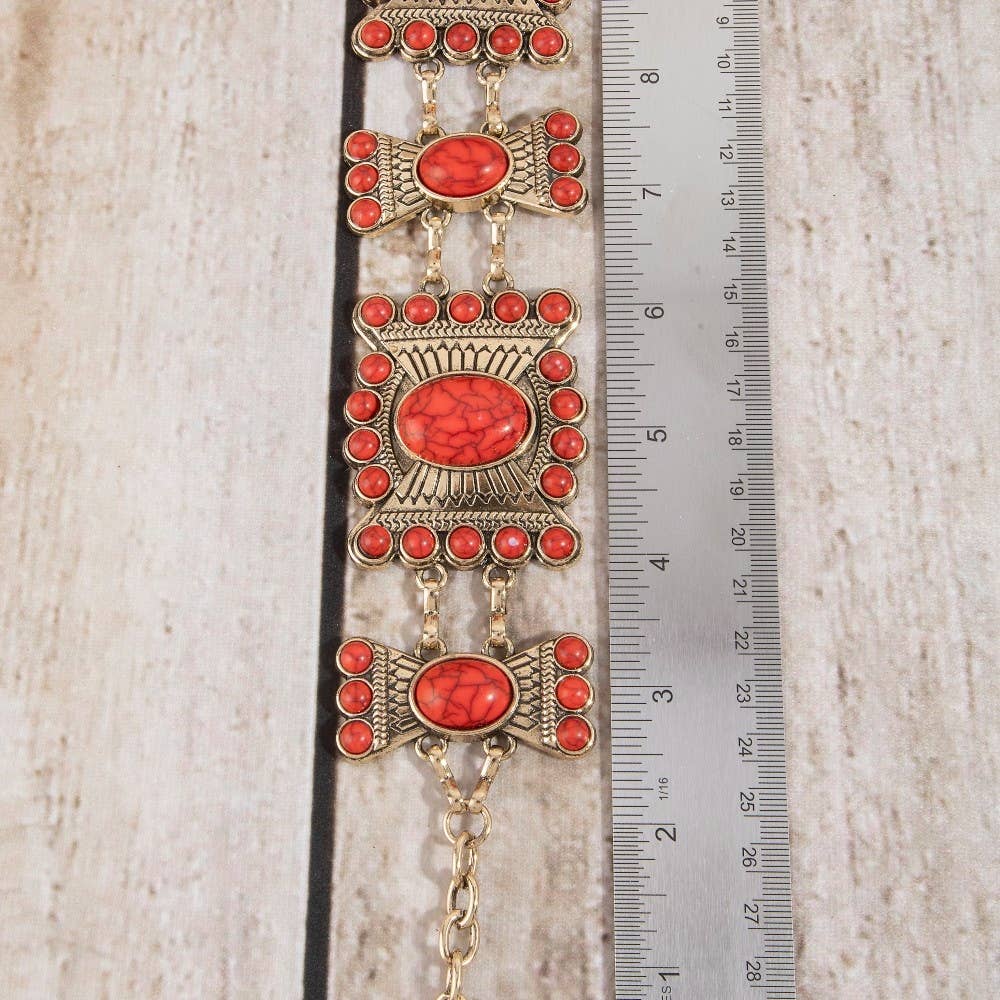 Stone Geometric Concho Chain Belt