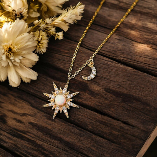 141 Sterling Silver Celestial Sun Moon Necklace