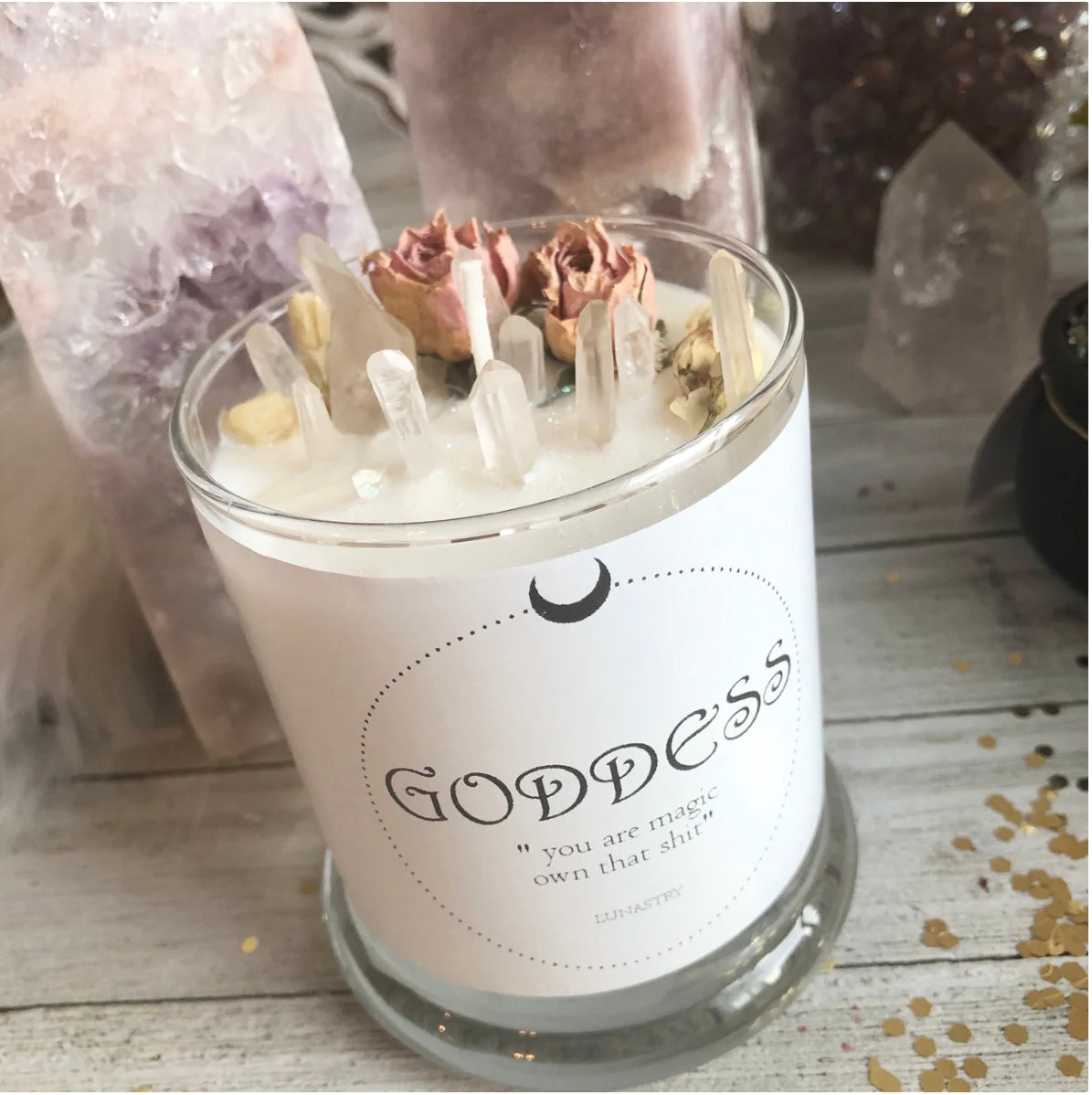 Lunastry Goddess Crystal Candle