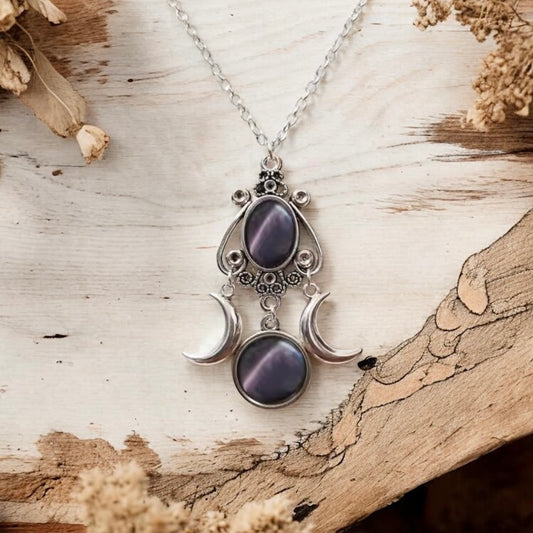 051 Triple Moon Stone Necklace