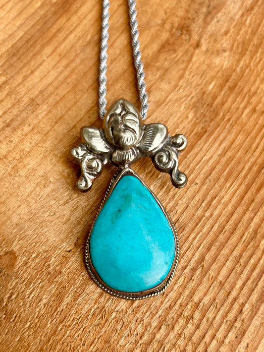 Tibetan Handmade Turquoise Tear Drop Necklace