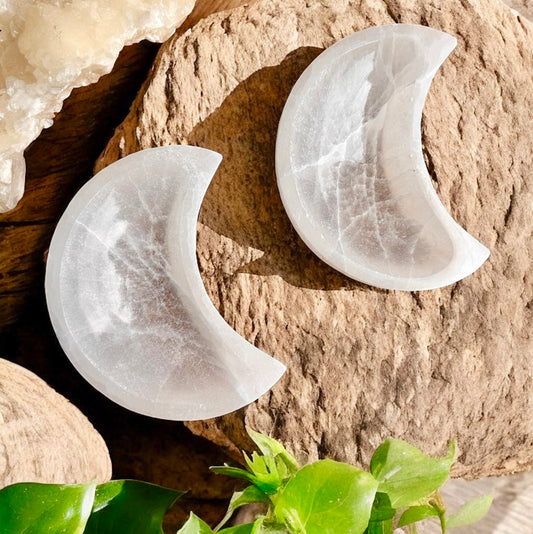 Selenite Moon Crystal Bowl Tray