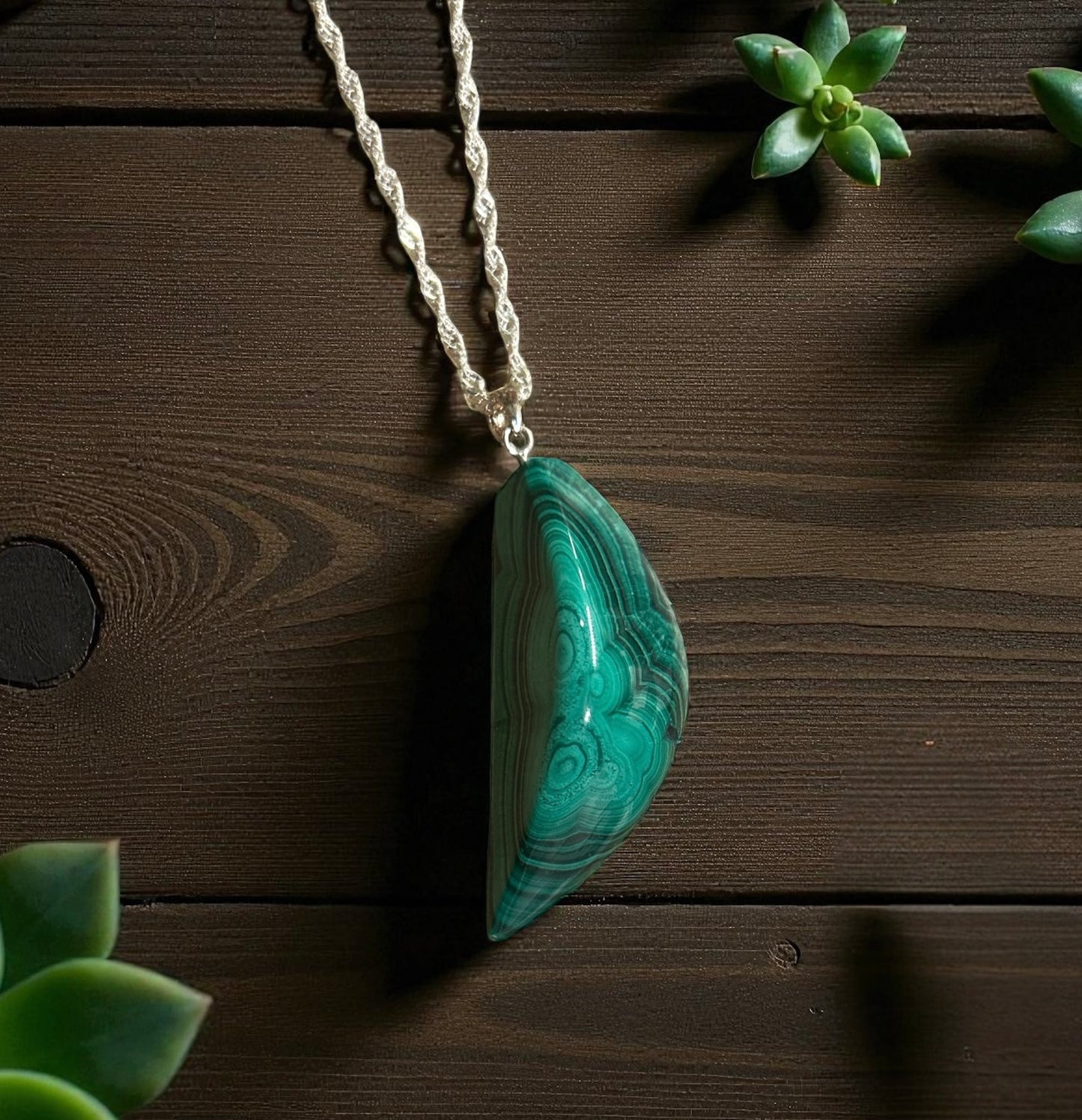 Sterling Silver Malachite Crystal Necklace
