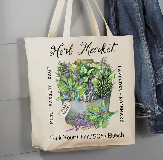 Herb Market Canvas Tote Bag