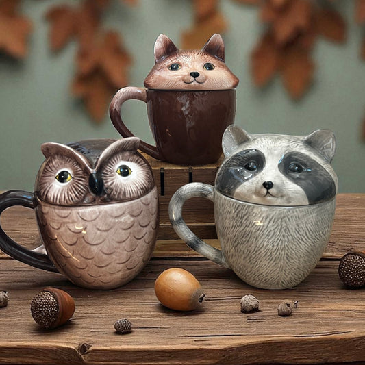 Woodland Animal Ceramic Mug with Lid
