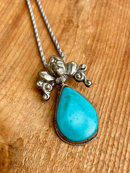 Tibetan Handmade Turquoise Tear Drop Necklace