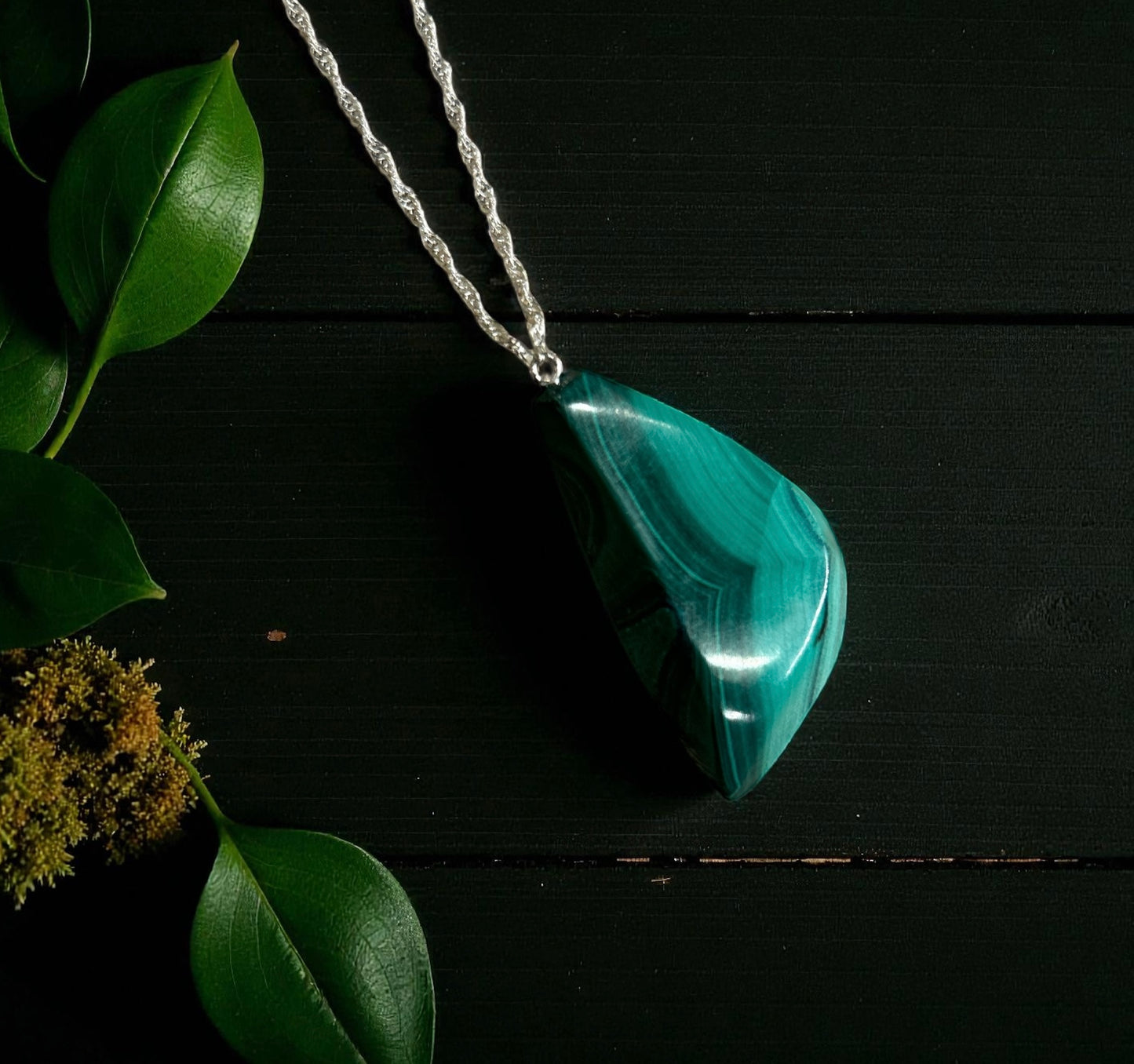 Sterling Silver Malachite Crystal Necklace