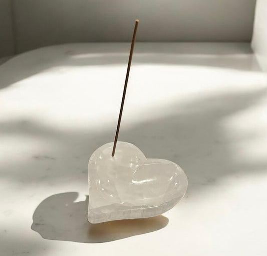 Selenite Heart Crystal Incense Holder