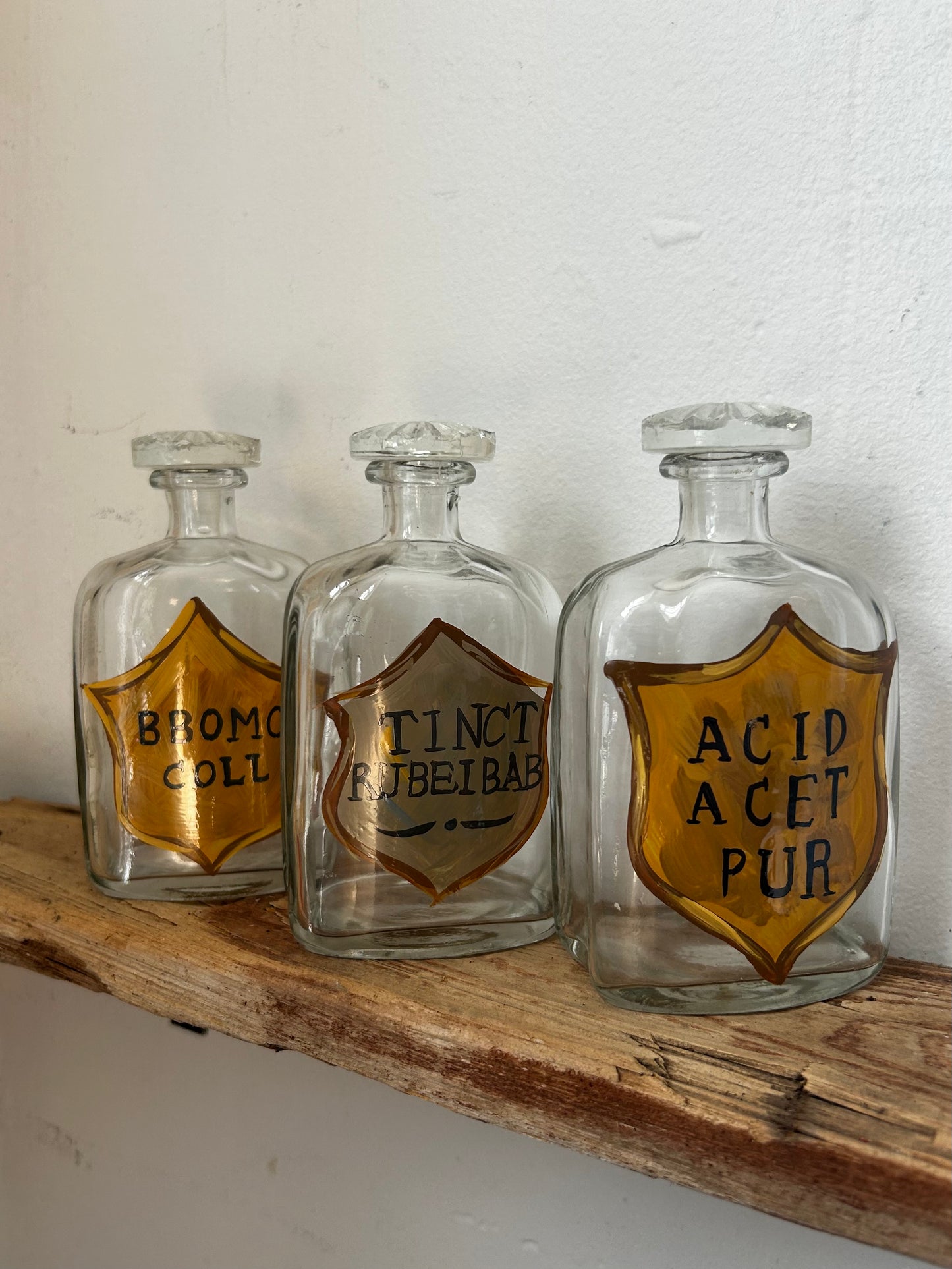 Painted Apothecary Glass Bottle