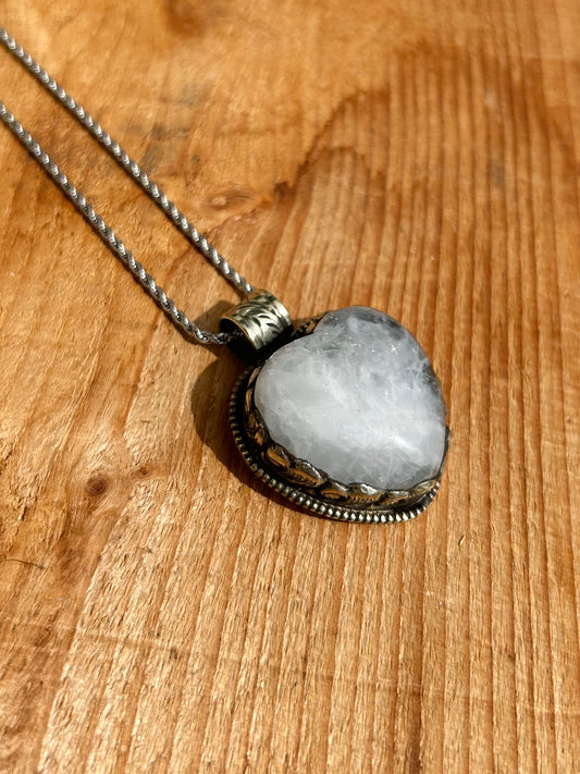 Tibetan Handmade Moonstone Heart Necklace