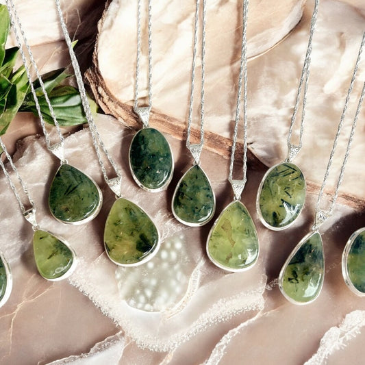 Sterling Silver Prehnite Crystal Necklace