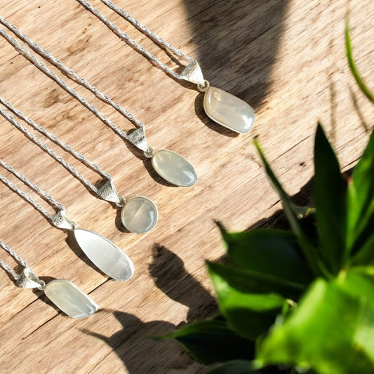 Sterling Silver White Moonstone Crystal Necklace