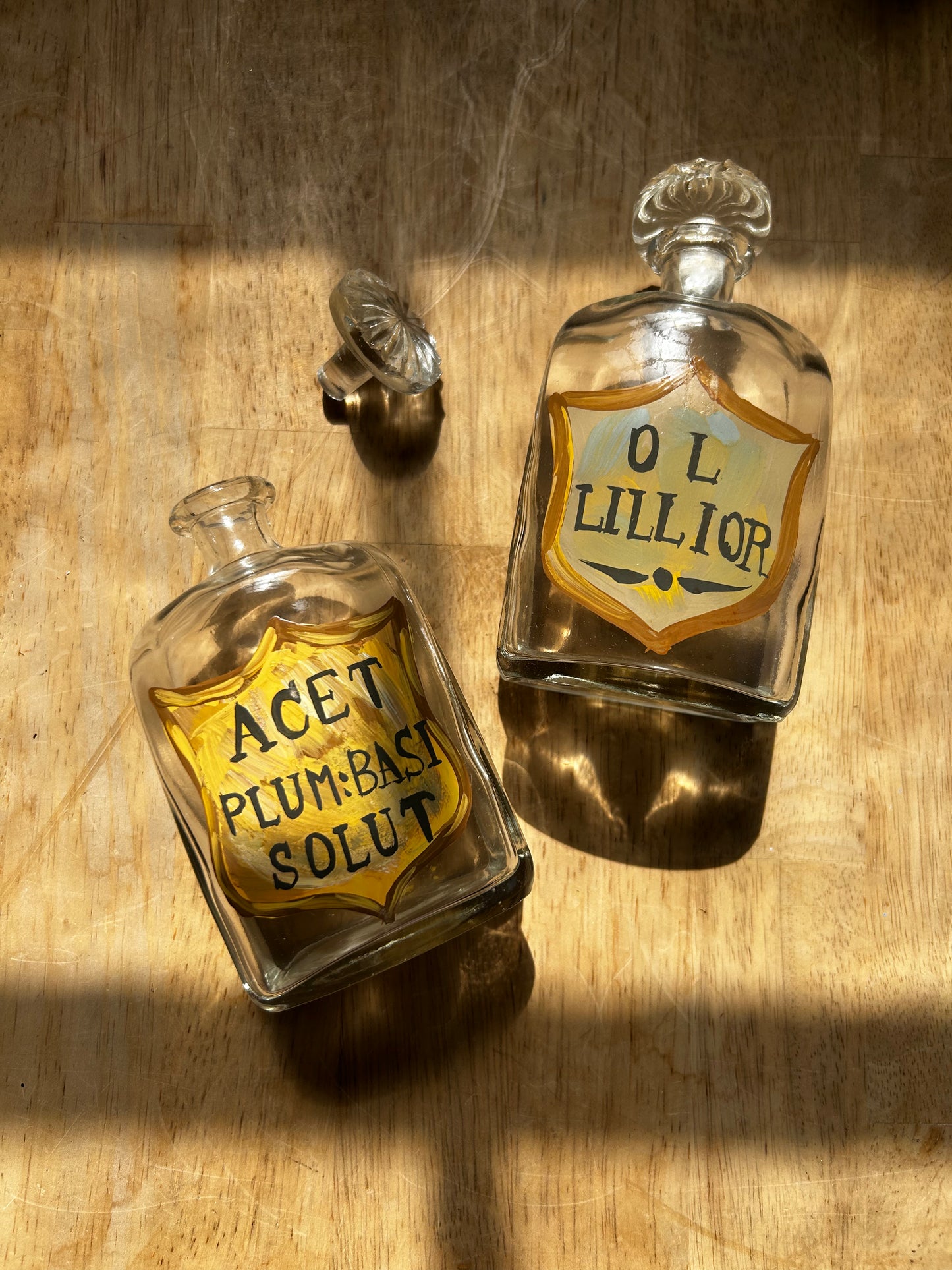 Painted Apothecary Glass Bottle