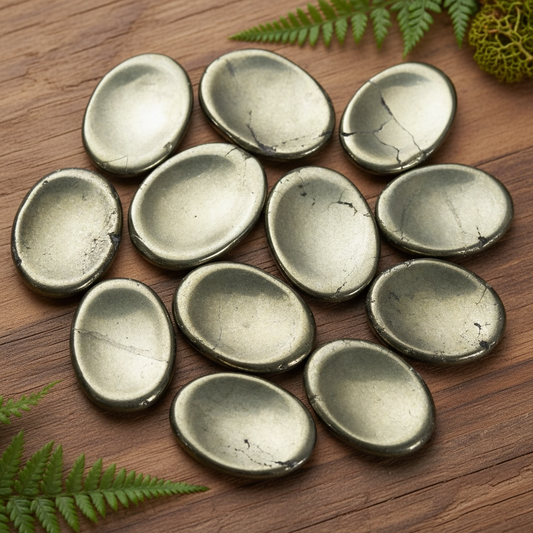 Pyrite with Black Magnetite Crystal Palm Stone