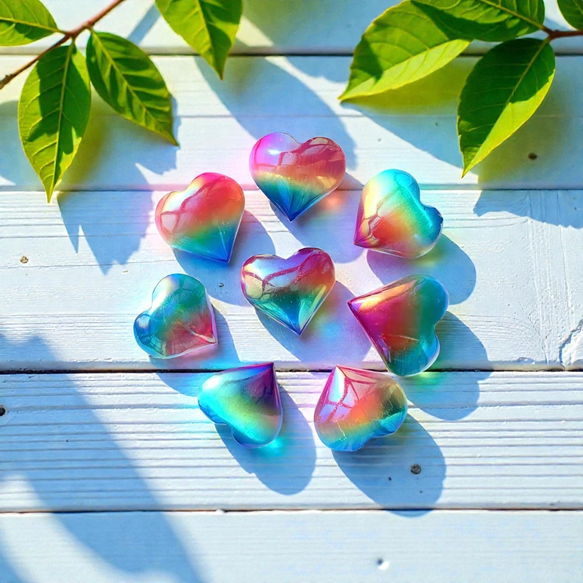 Rainbow Selenite Crystal Heart Puffs Stone