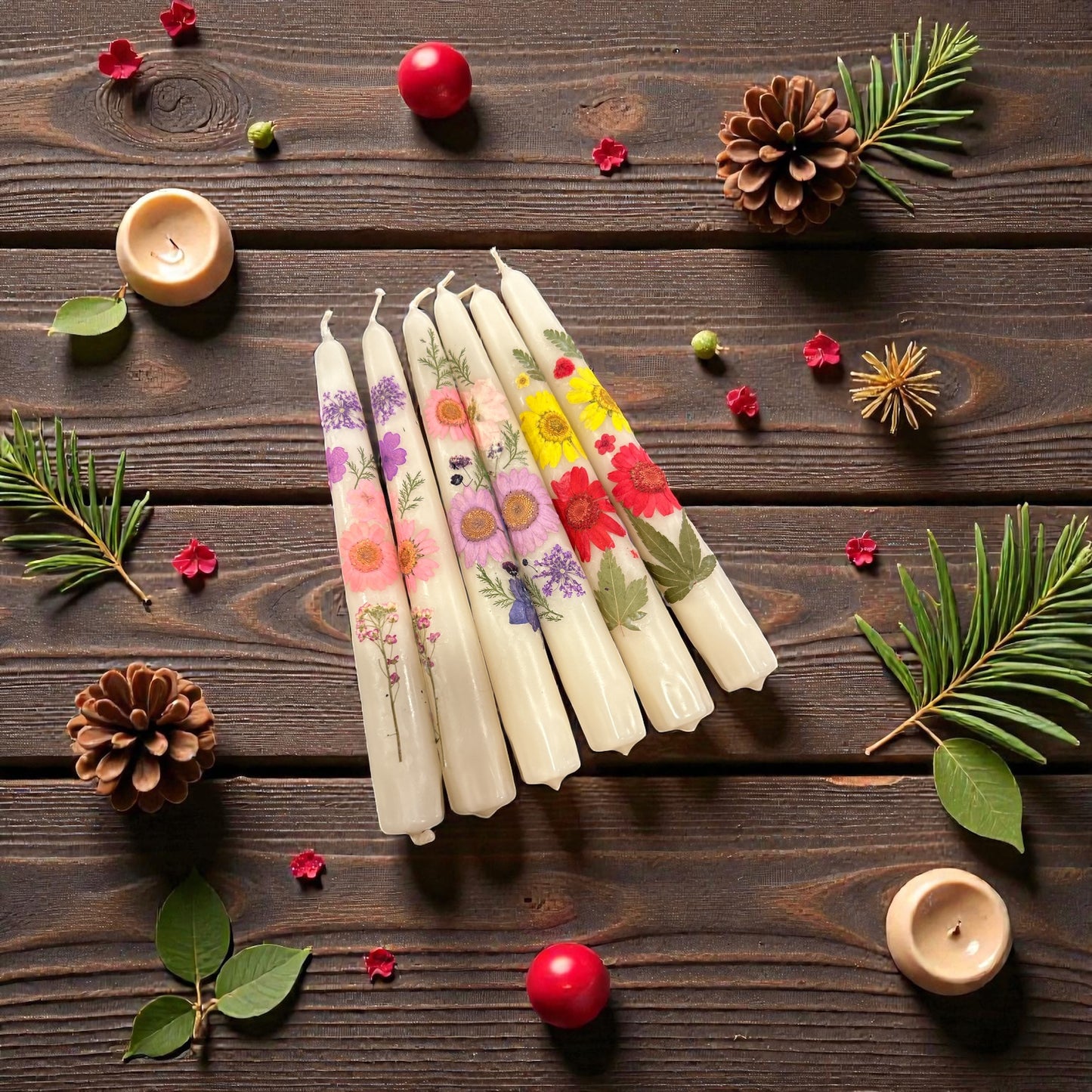 Botanical Flower Taper Candles