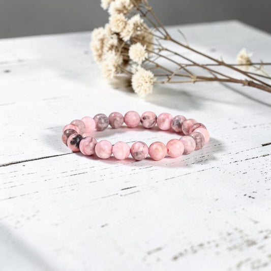 Pink Zebra Jasper Crystal Beaded Bracelet