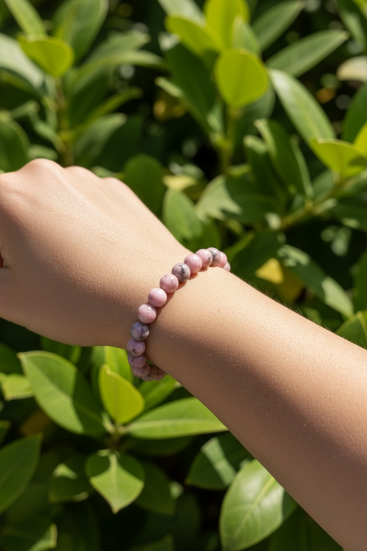 Pink Zebra Jasper Crystal Beaded Bracelet