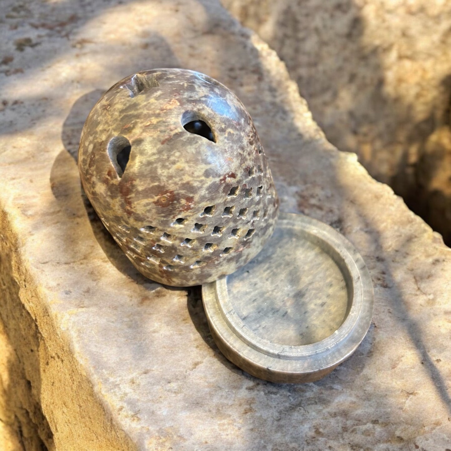 Natural Stone Incense / Charcoal Burner with Lid