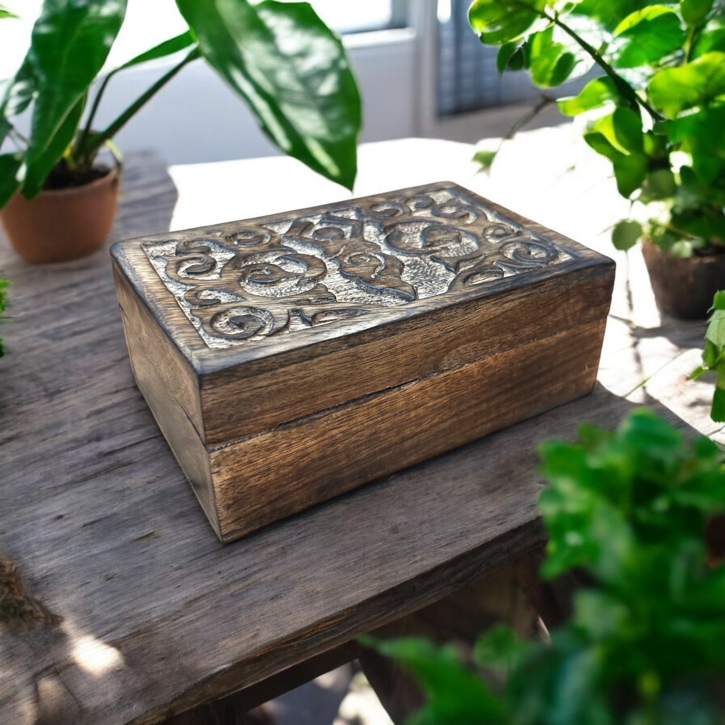 Earth Goddess Carved Wooden Jewelry Box