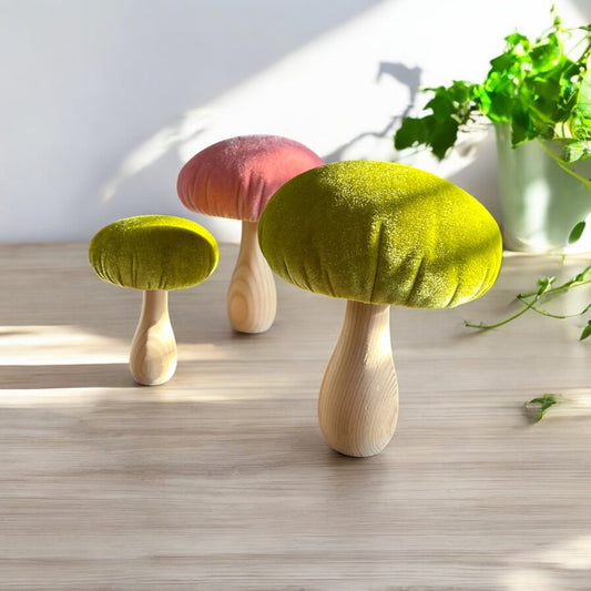 Pink / Green Velvet Mushroom Decor