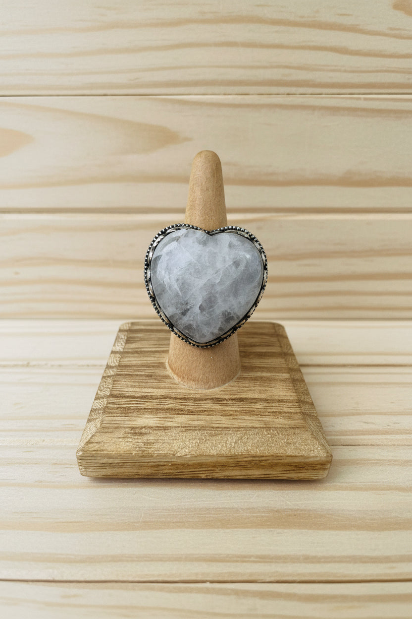 Clear Quartz Crystal Heart Statement Ring