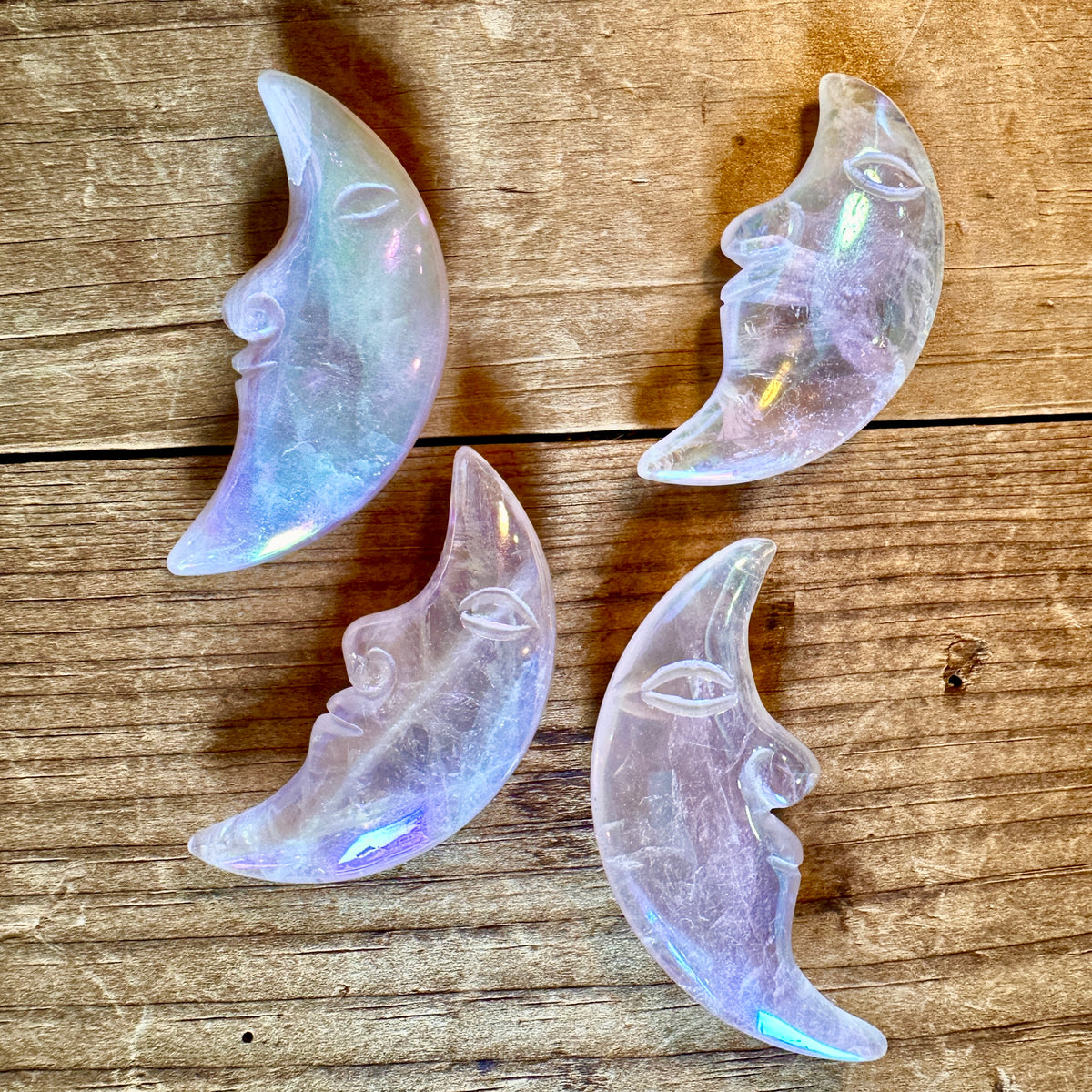 Aura Rose Quartz Moon Face Crystal