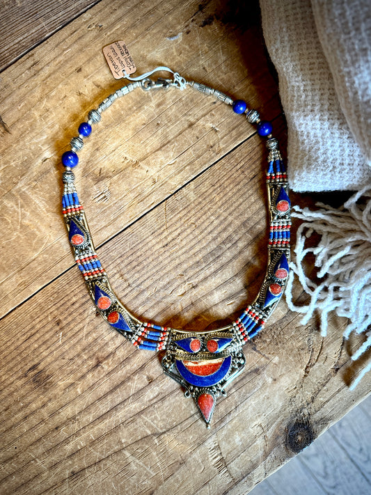 047 Tibetan Lapis Lazuli Coral Necklace