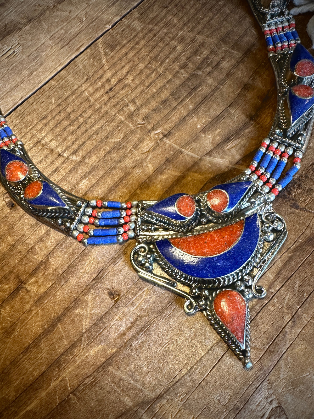 047 Tibetan Lapis Lazuli Coral Necklace