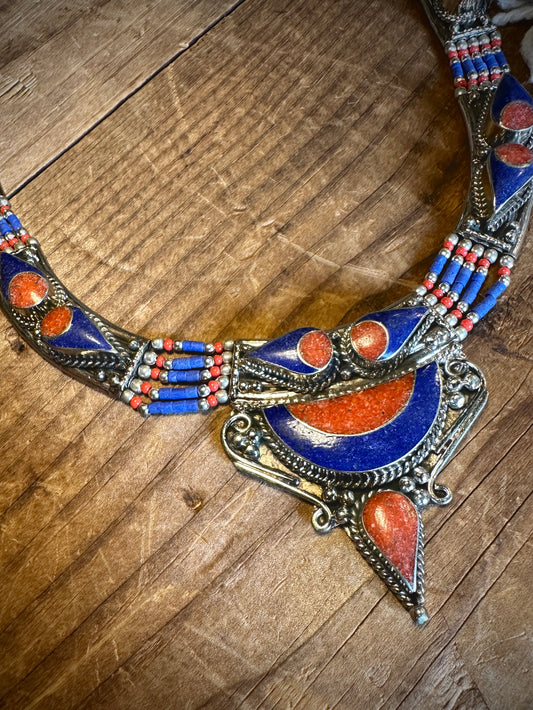 047 Tibetan Lapis Lazuli Coral Necklace