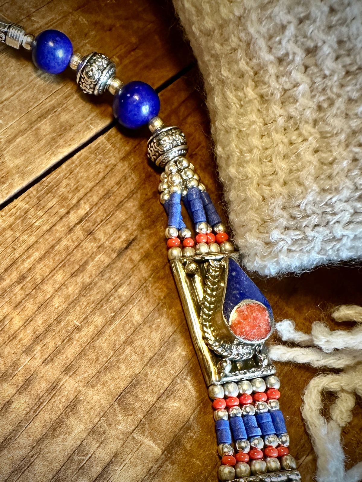 047 Tibetan Lapis Lazuli Coral Necklace