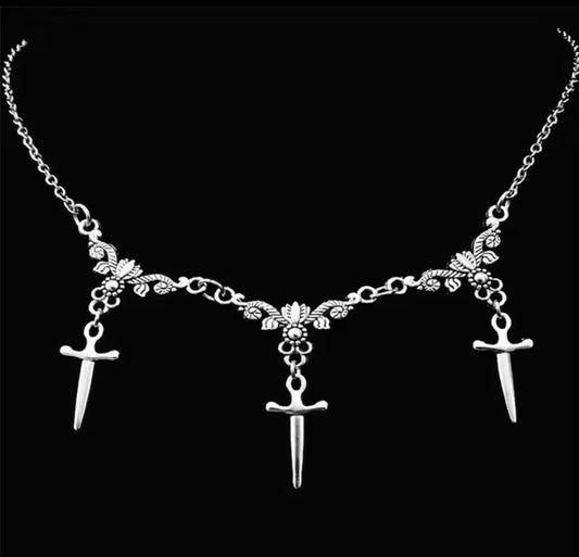 022 Gothic Sword Cross Charm Choker Necklace