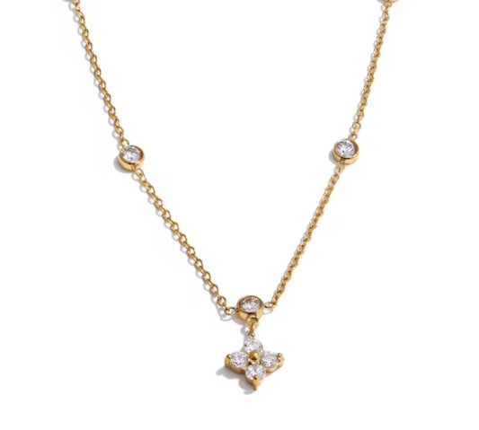 063 Flower CZ Charm Necklace