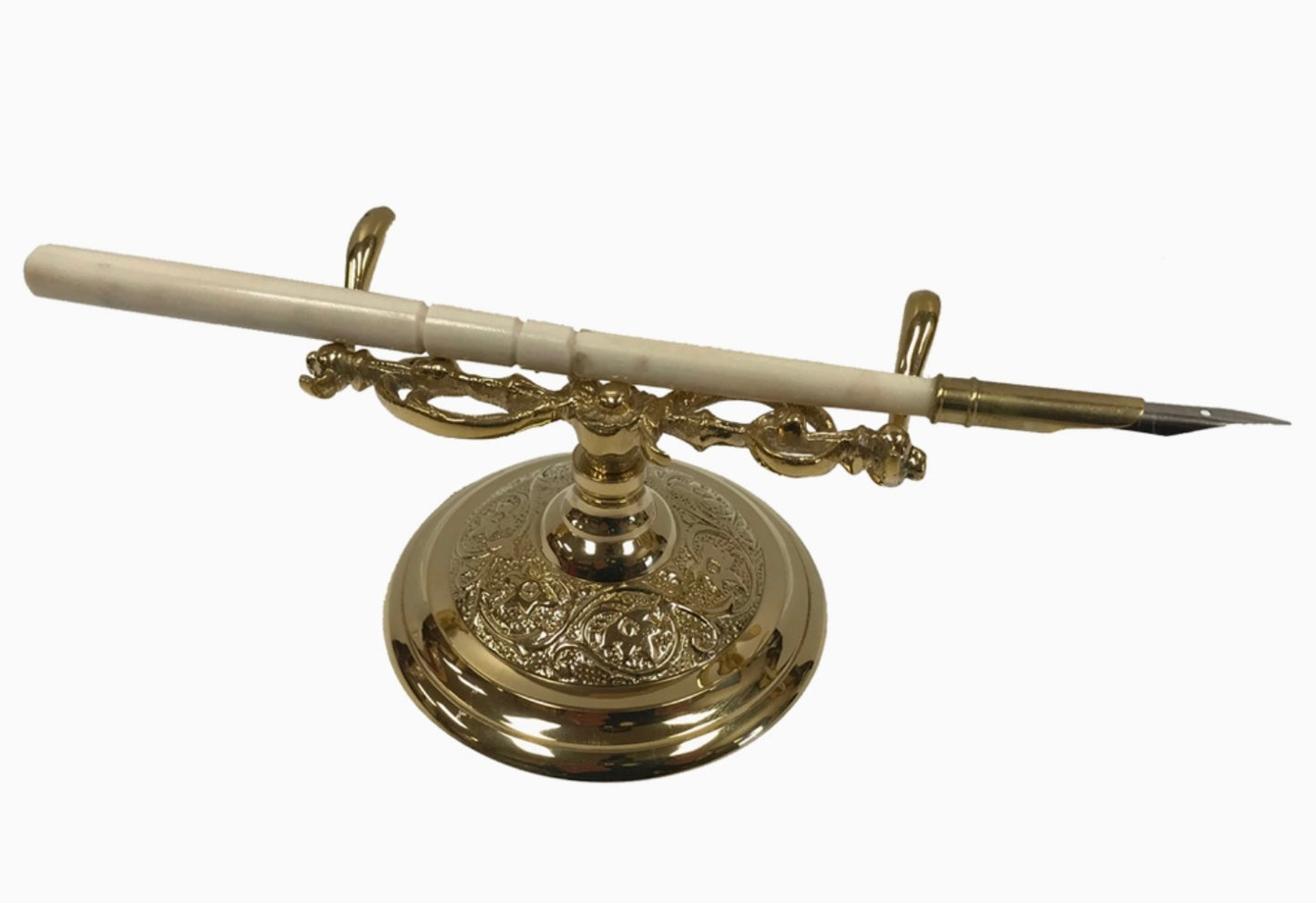 Polished Brass Pen Holder w/ Bone Nib Pen