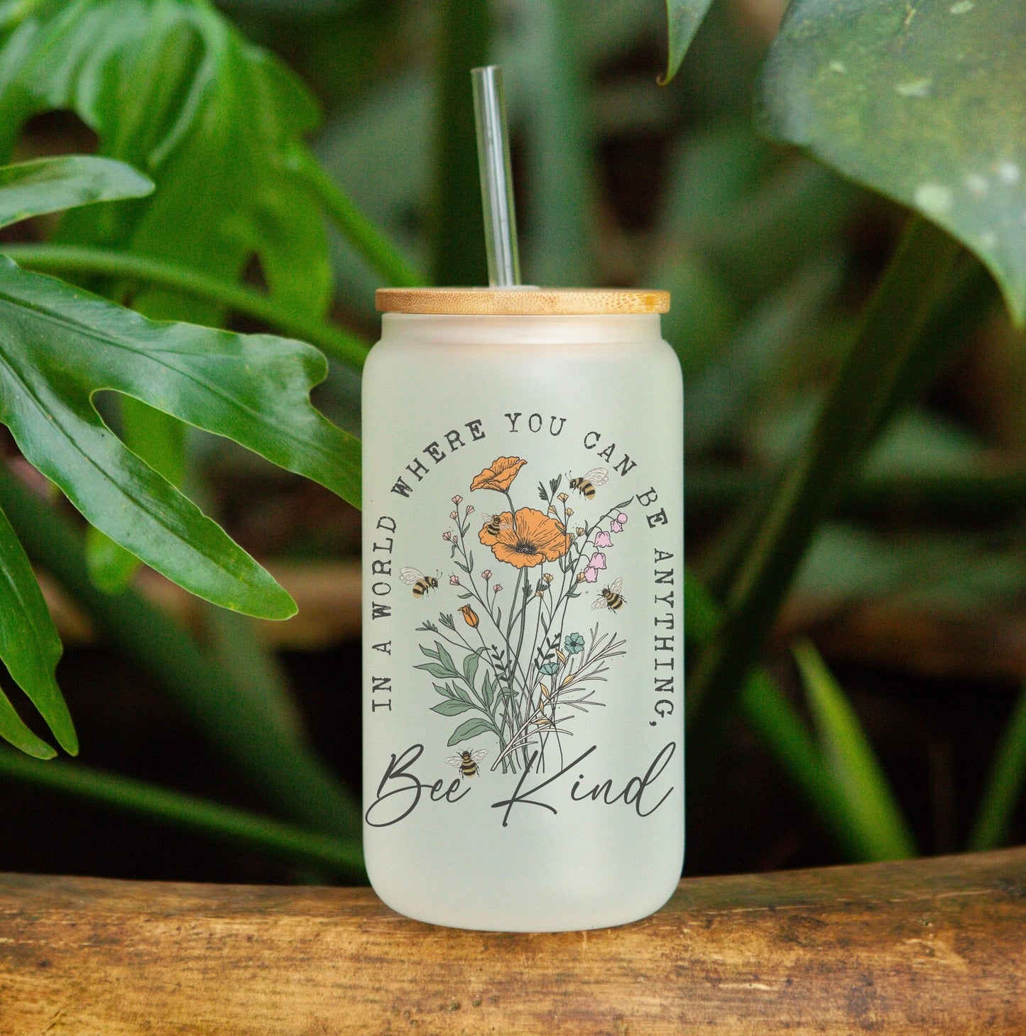 Bee Kind - Frosted Can Glass Cup