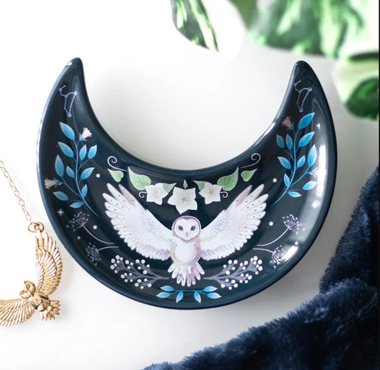 Crescent Moon Owl Trinket Dish