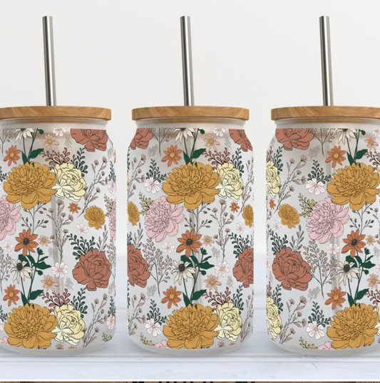 Vintage Florals Glass Frosted Tumbler