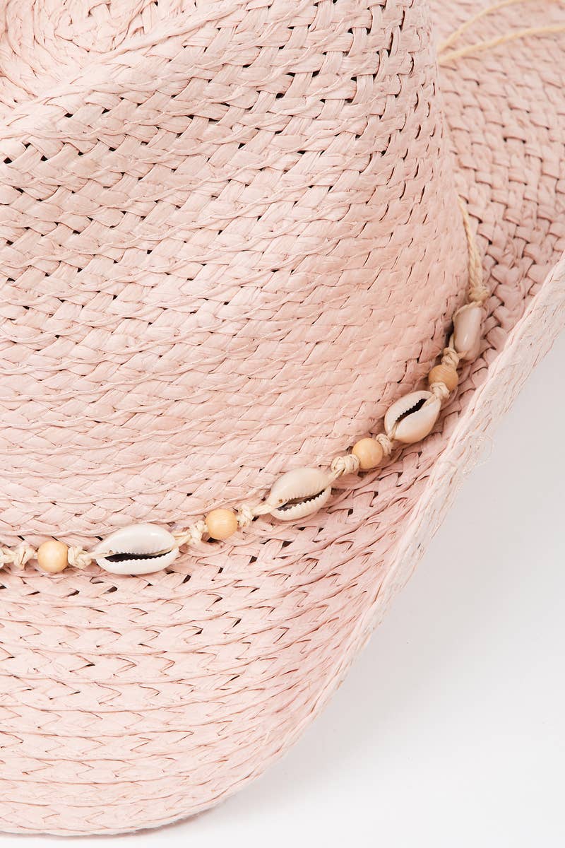 Cowrie Shell Straw Braided Cowboy Hat