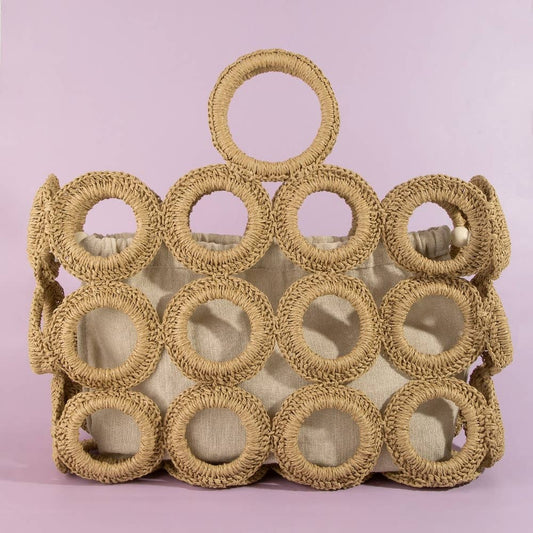 Straw Round Pattern Mesh Hand Bag