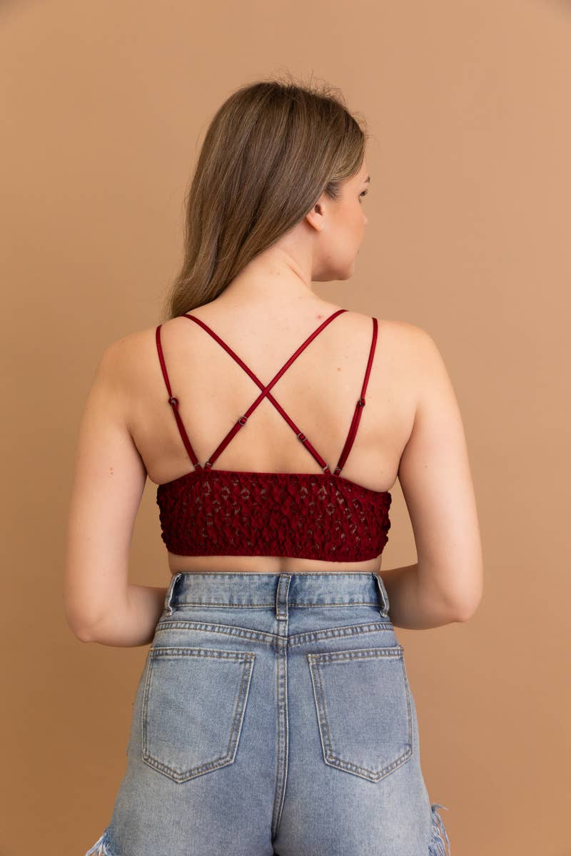 Lace Longline Bralette Padded Comfort & Floral Crochet Trim