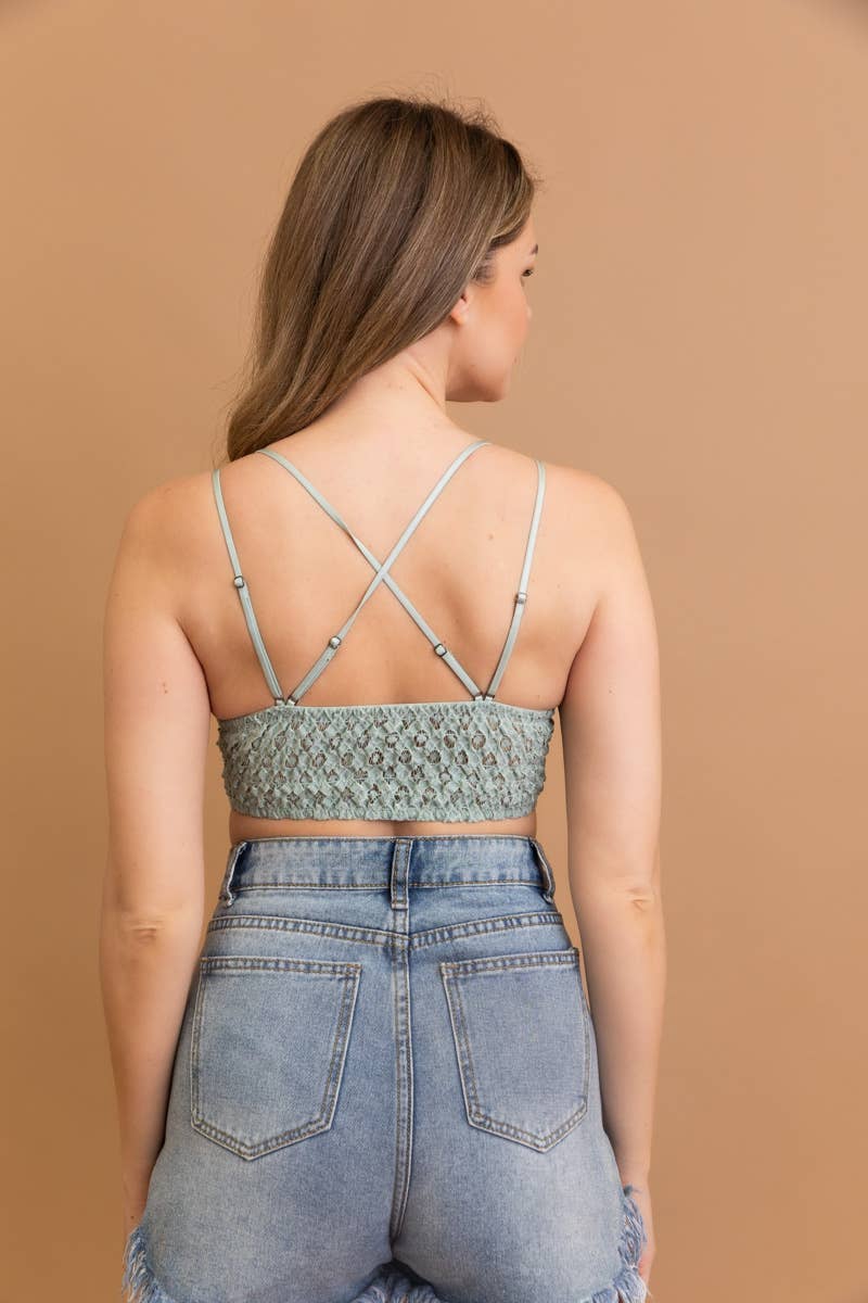 Lace Longline Bralette Padded Comfort & Floral Crochet Trim