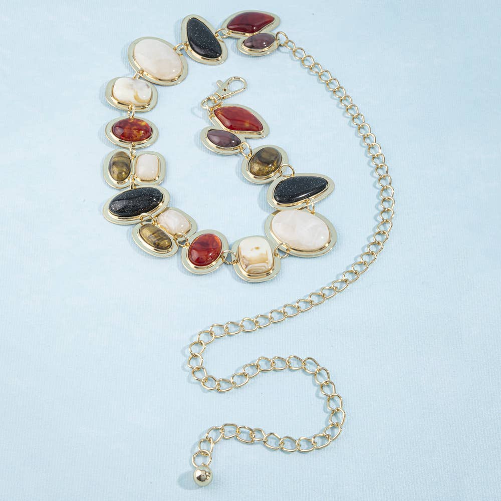 Multi Stone Cabochon Link Chain Belt