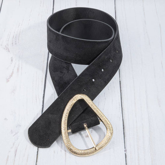 Vegan Suede Belt With Textured Teardrop Buckle